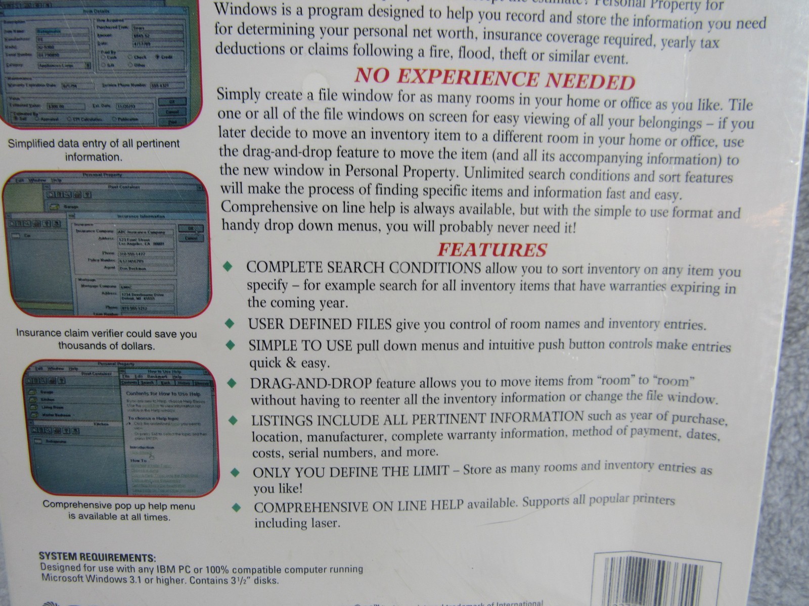 Personal Property Windows 3.1 95 CD-ROM Home Inventory Insurance Claim Verifier