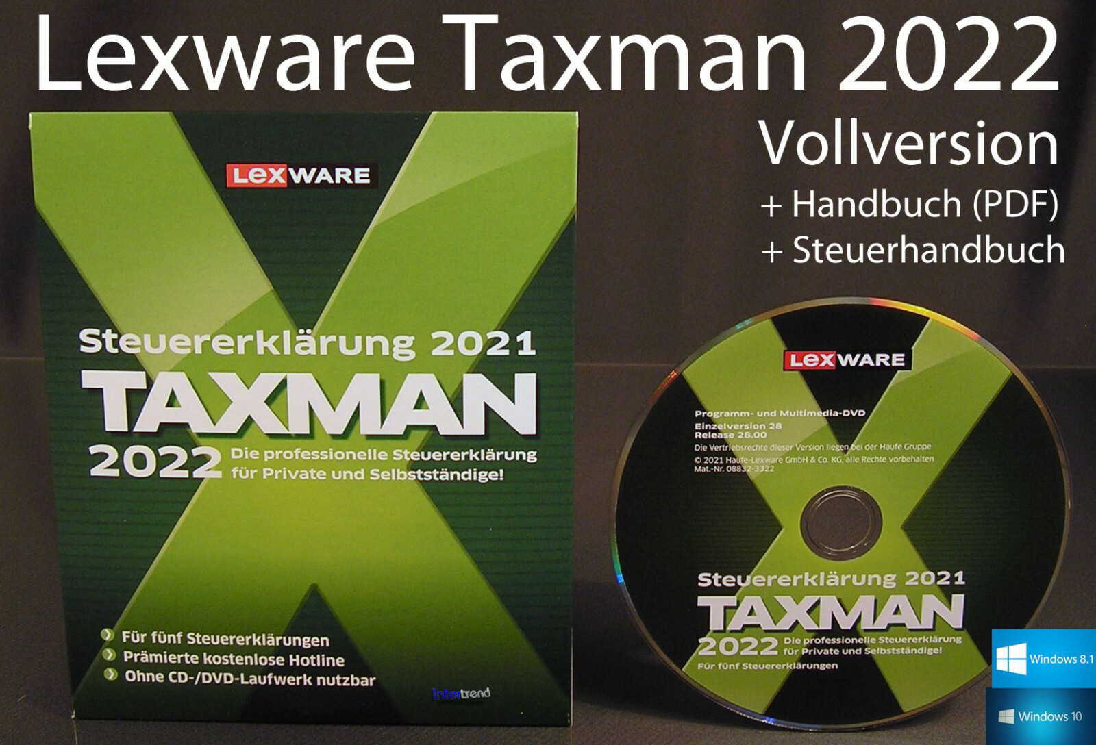 Lexware Taxman 2022 Vollversion Box + DVD Steuerjahr 2021 + Steuerhandbuch NEU