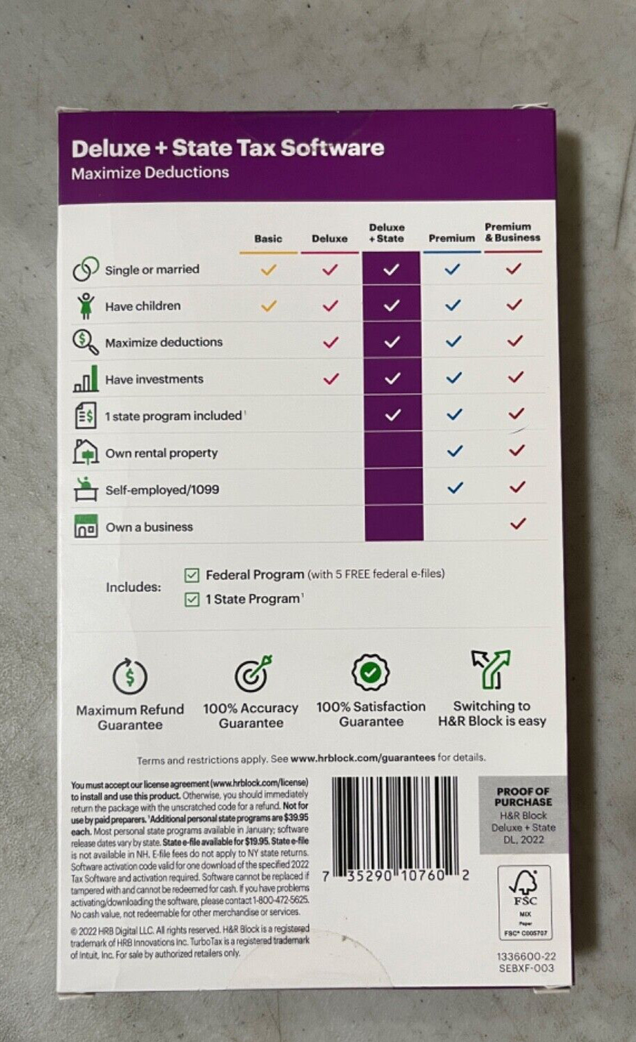 H&R Block Tax Software Deluxe + State 2022 PC / MAC Download