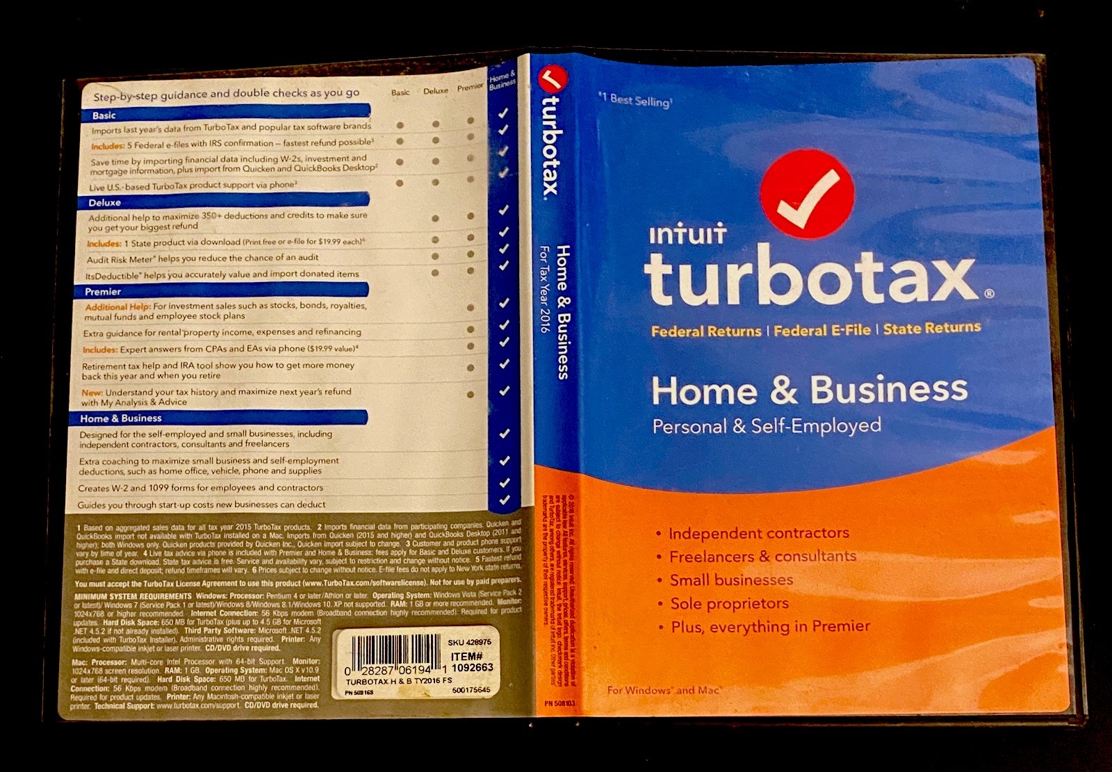 Intuit 2016 TURBOTAX Home & Business Personal & Self-Employed CD PC Software