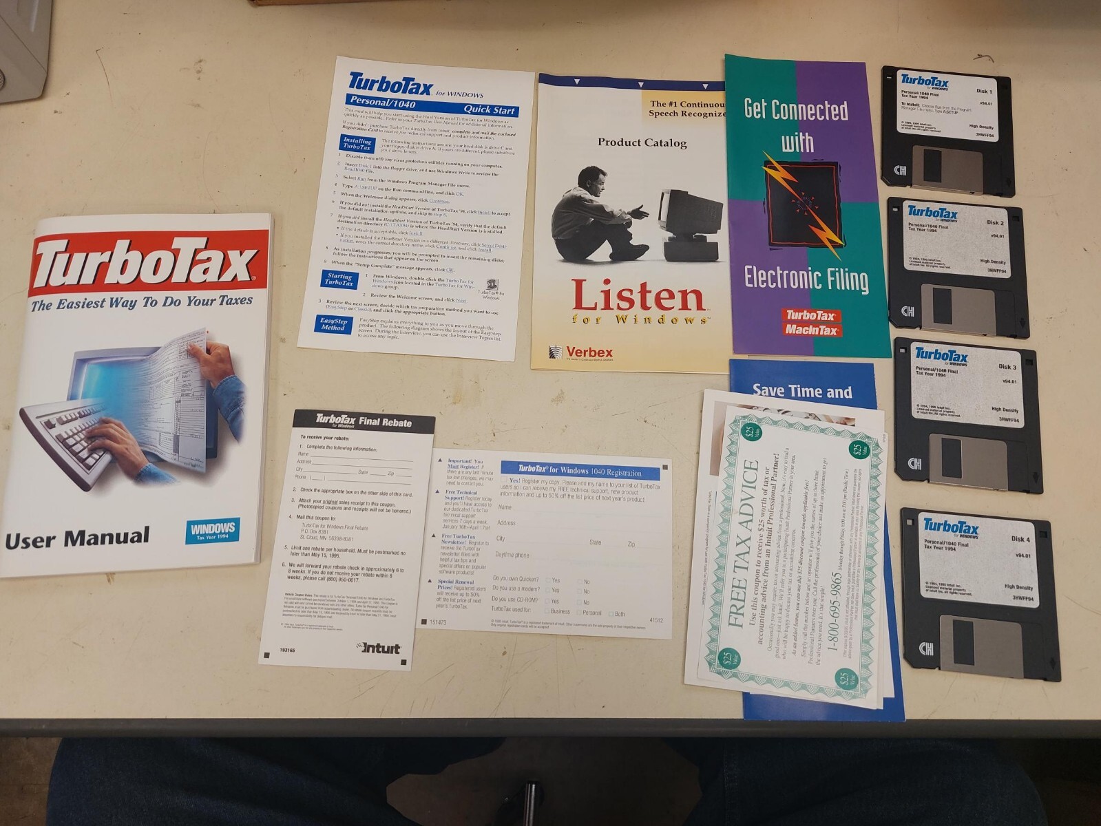 Vintage 1994 Quicken Turbo Tax Software Windows 3.5 inch diskette