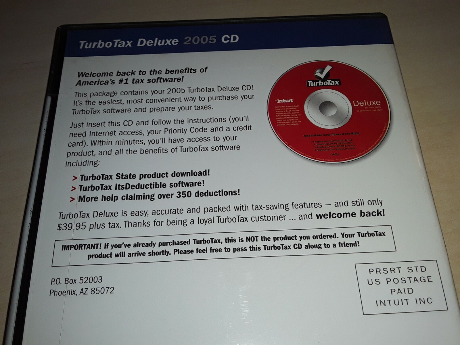 Turbo Tax Deluxe Federal State 2005 … New in the box …