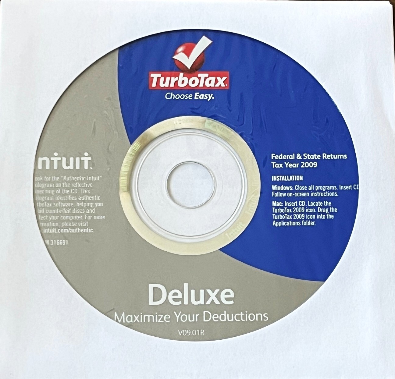 TurboTax Deluxe + State Tax Years 2005; 2006; 2007; 2008; 2009 – Windows & MAC