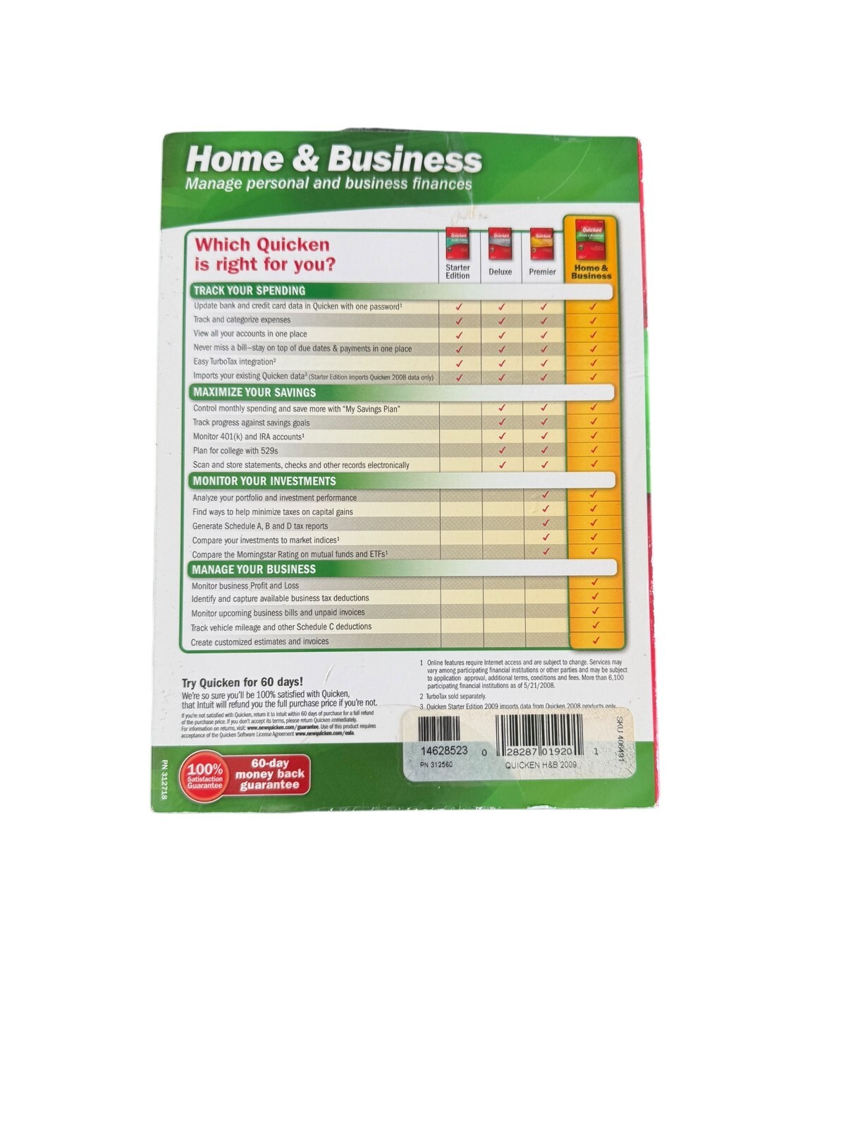 Intuit Quicken Home & Business 2009 For Windows XP/VISTA