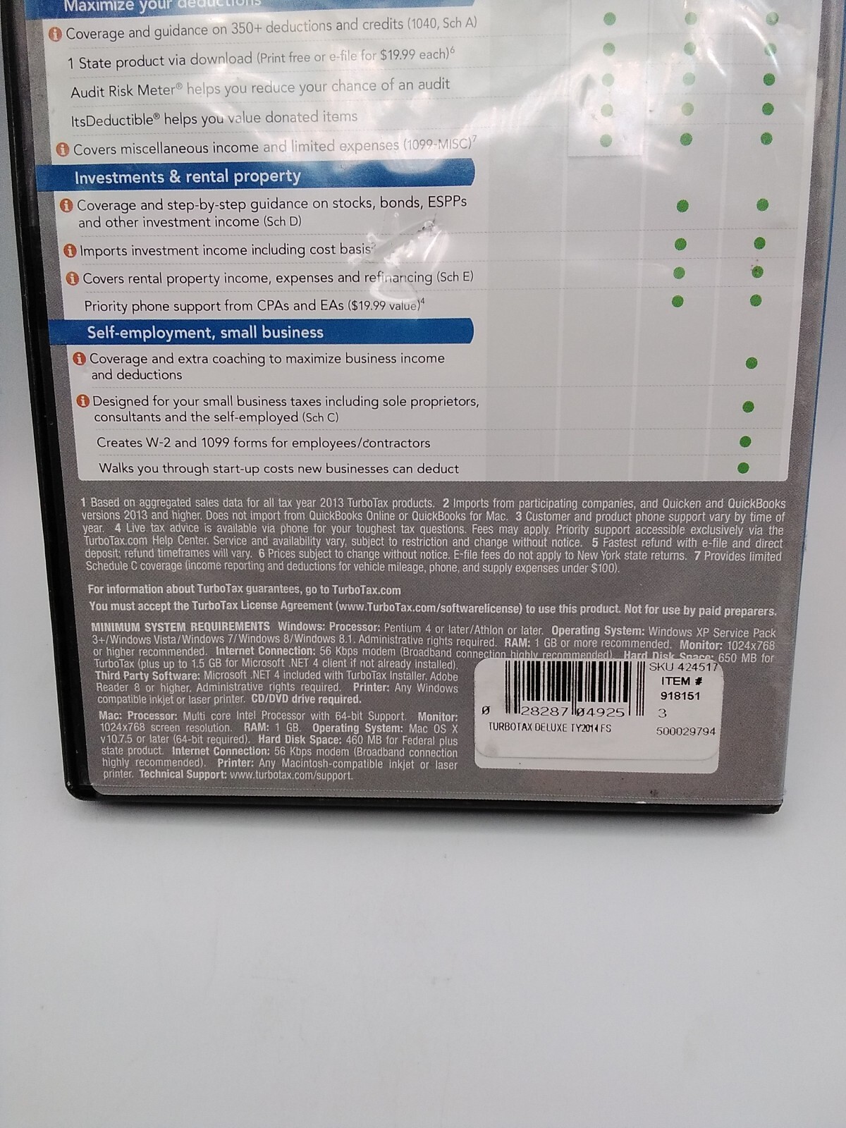 INTUIT TURBOTAX Deductions & Homeowners Deluxe PC WIN/MAC CD-ROM SOFTWARE Used