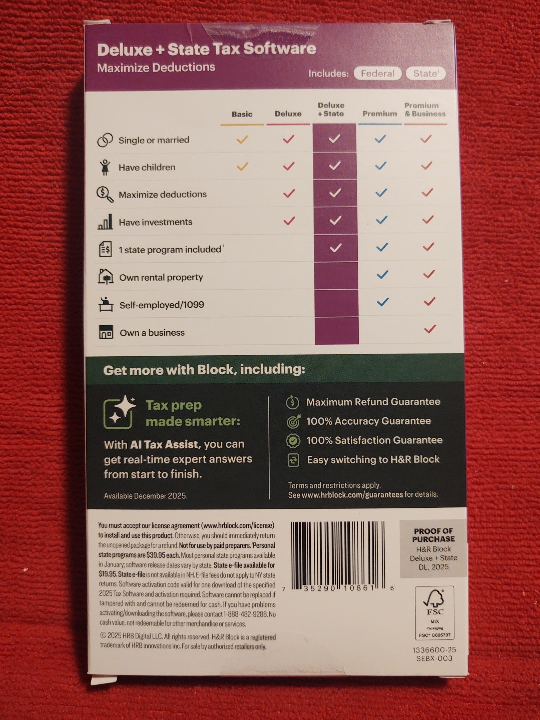 THIS LISTING IS FOR: 1(ONE) H&R Block Tax Software DELUXE + STATE 2025 Key Card.