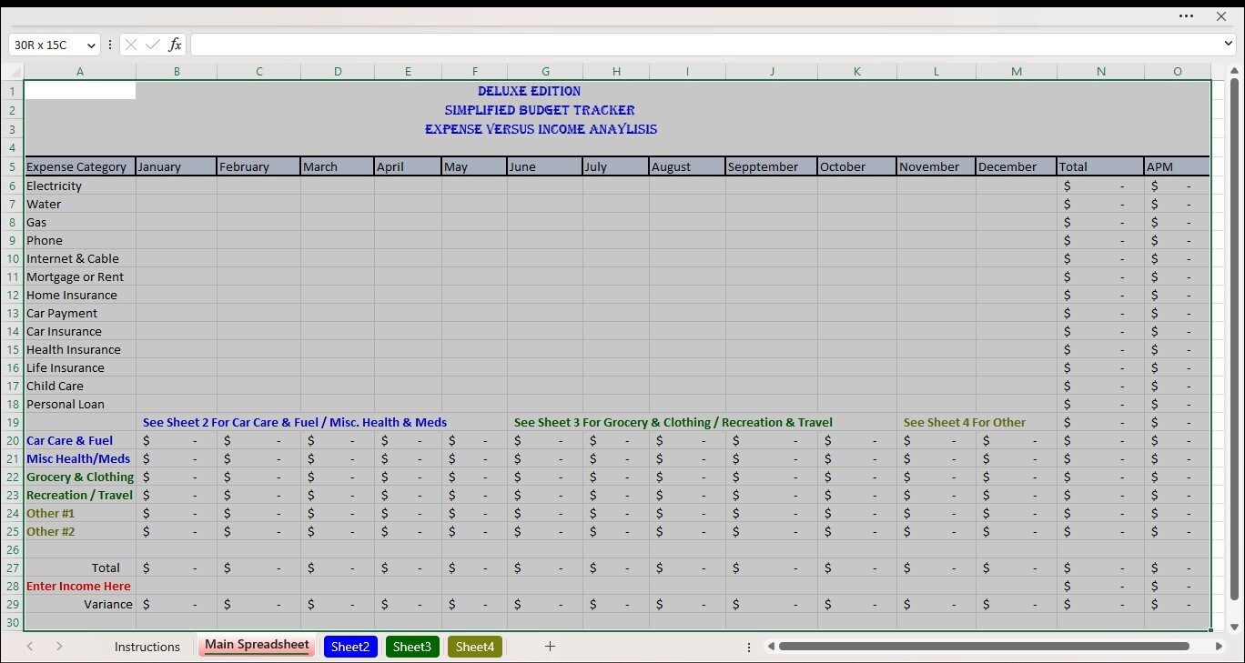 Deluxe Budget Tracker Excel Spreadsheet, PC or Android +FREE Checkbook Register