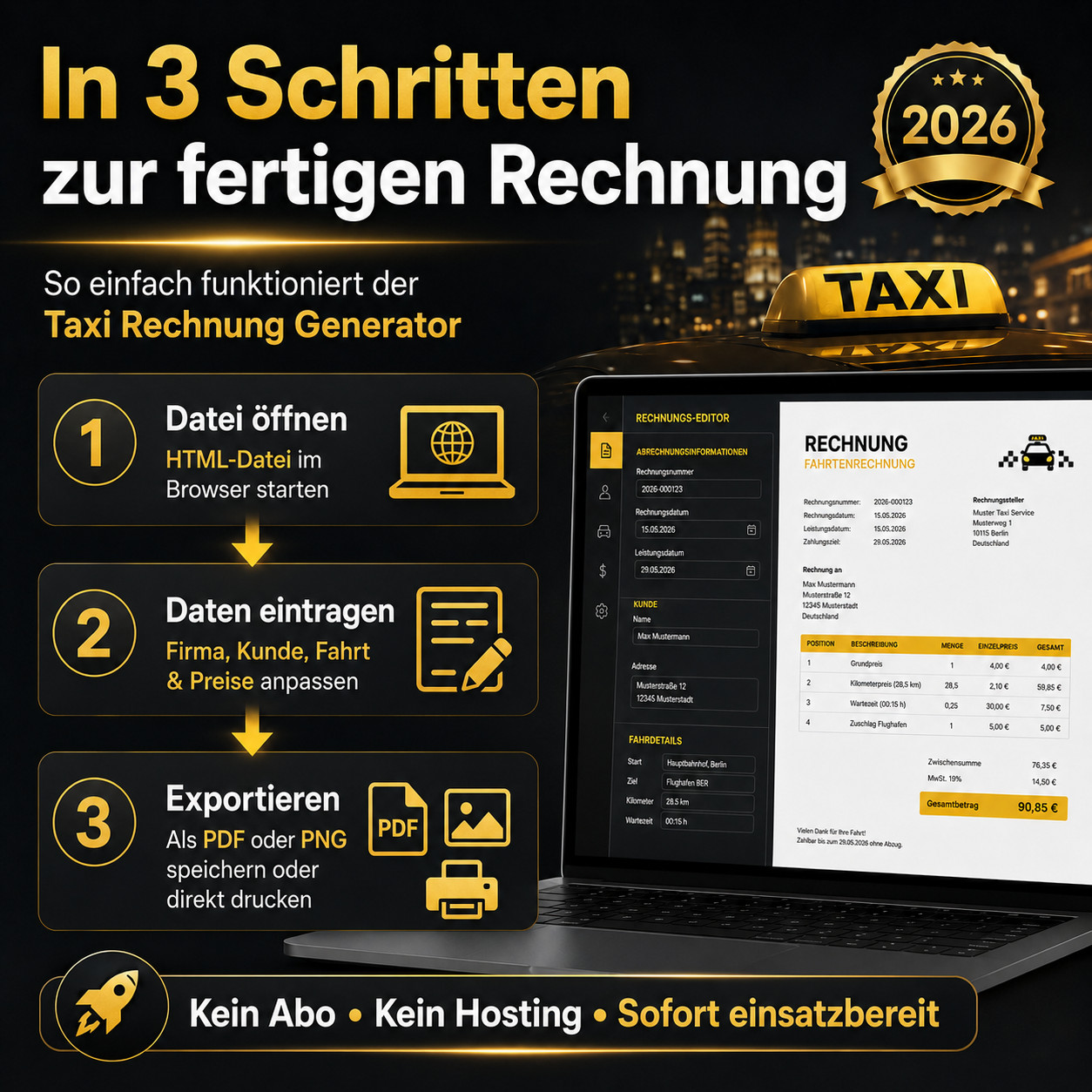 Taxi Invoice Generator Editor 2026 HTML Template PDF PNG Trip Invoice