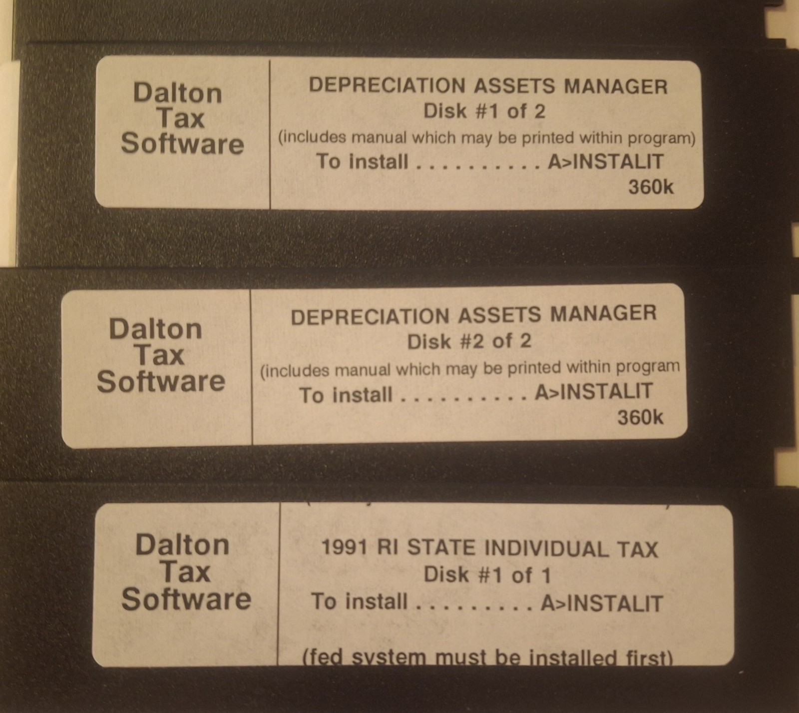 1991 TAX SOFTWARE DALTO TAX SOFTWARE 1040 DEPRECIATION STATE MA RI