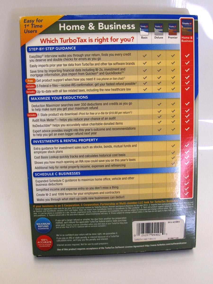 2013 Turbotax Home & Business Personal Federal & State Windows/Mac with CD Disc