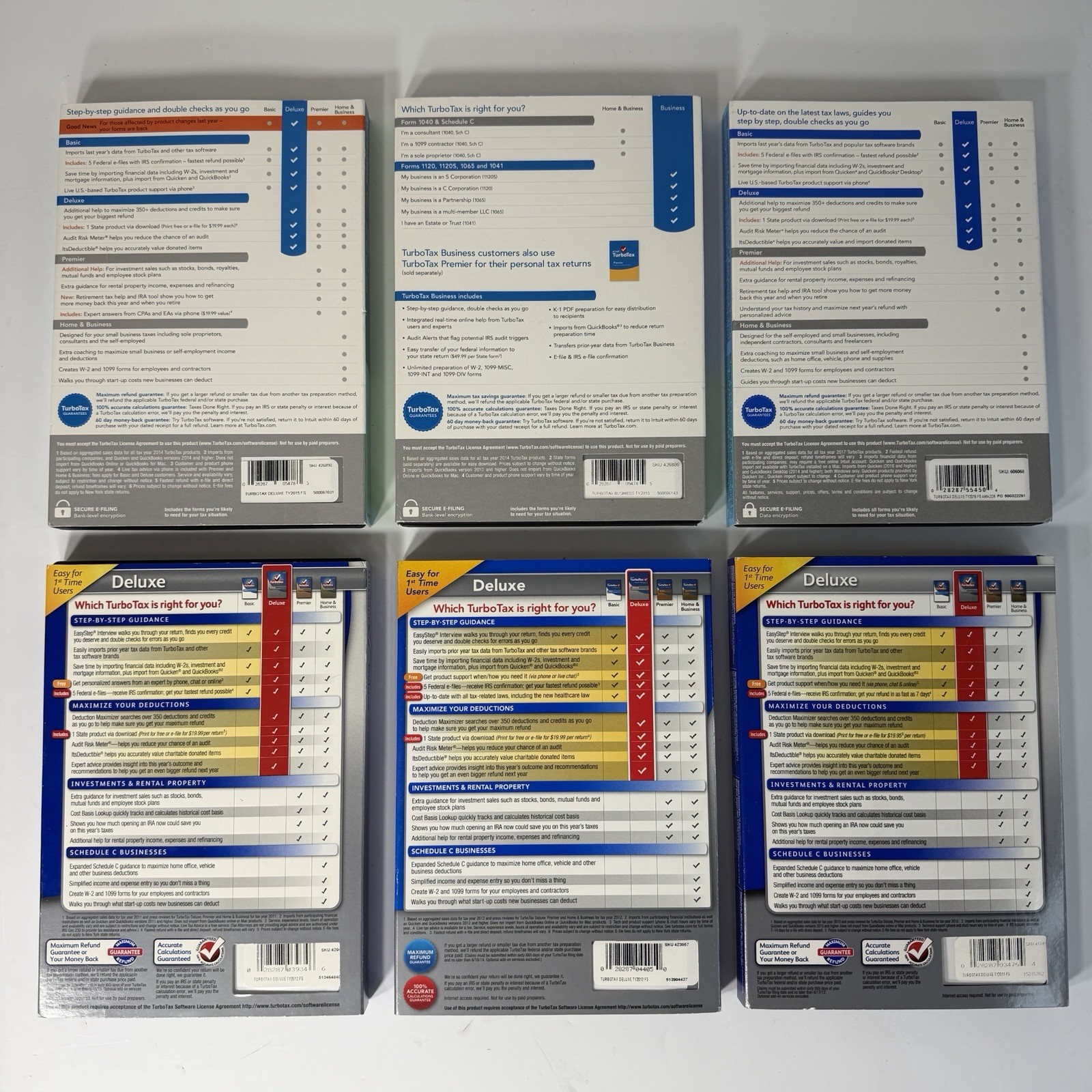 Intuit Turbo Tax Deluxe Business Federal Sate 2011, 2012, 2013, 2015, 2018 Lot 6