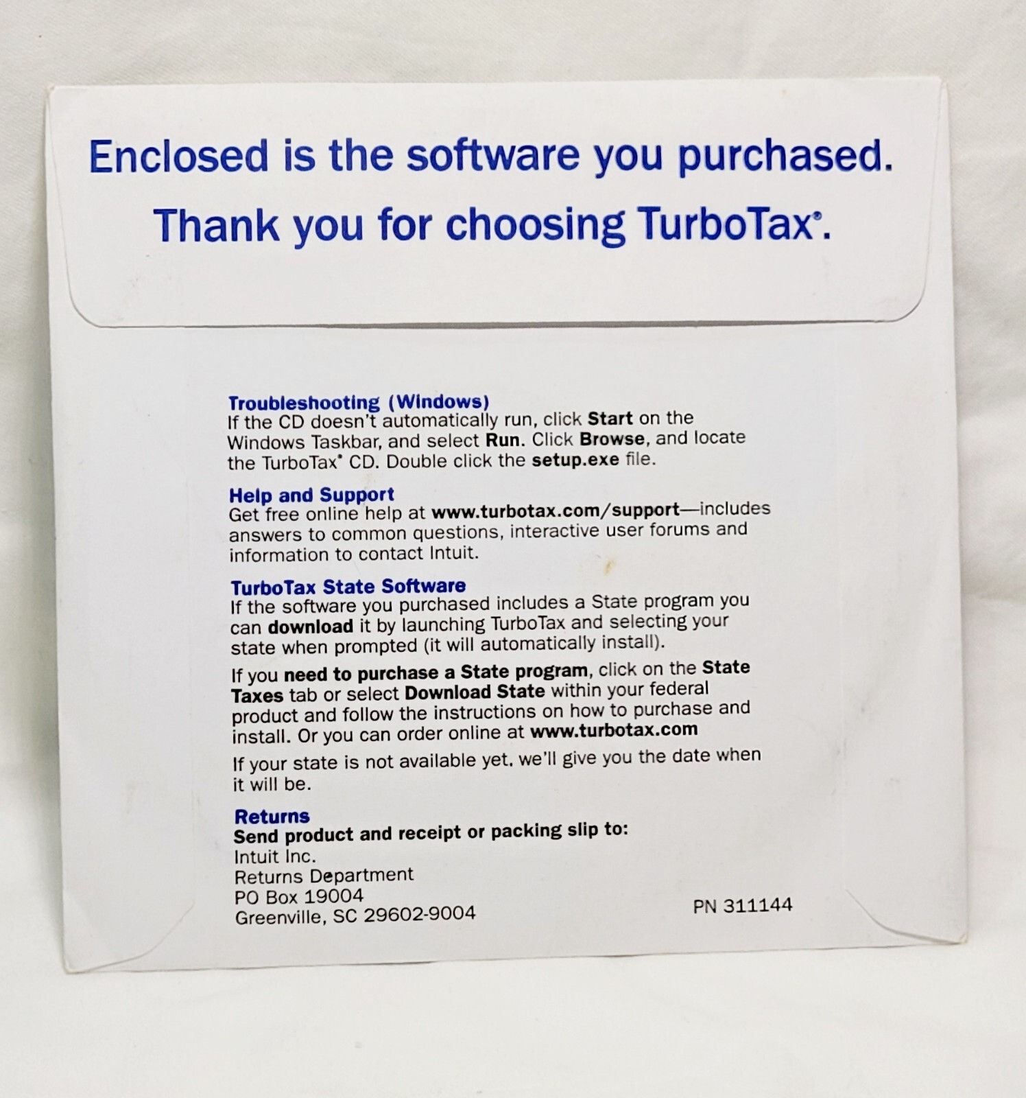 Turbo Tax Deluxe Federal & State Return Software for PC 2007 New Unused No Box
