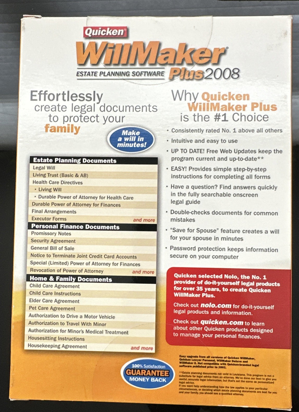 Quicken Willmaker Plus 2008: Estate Planning Software Windows /Opened Never Used
