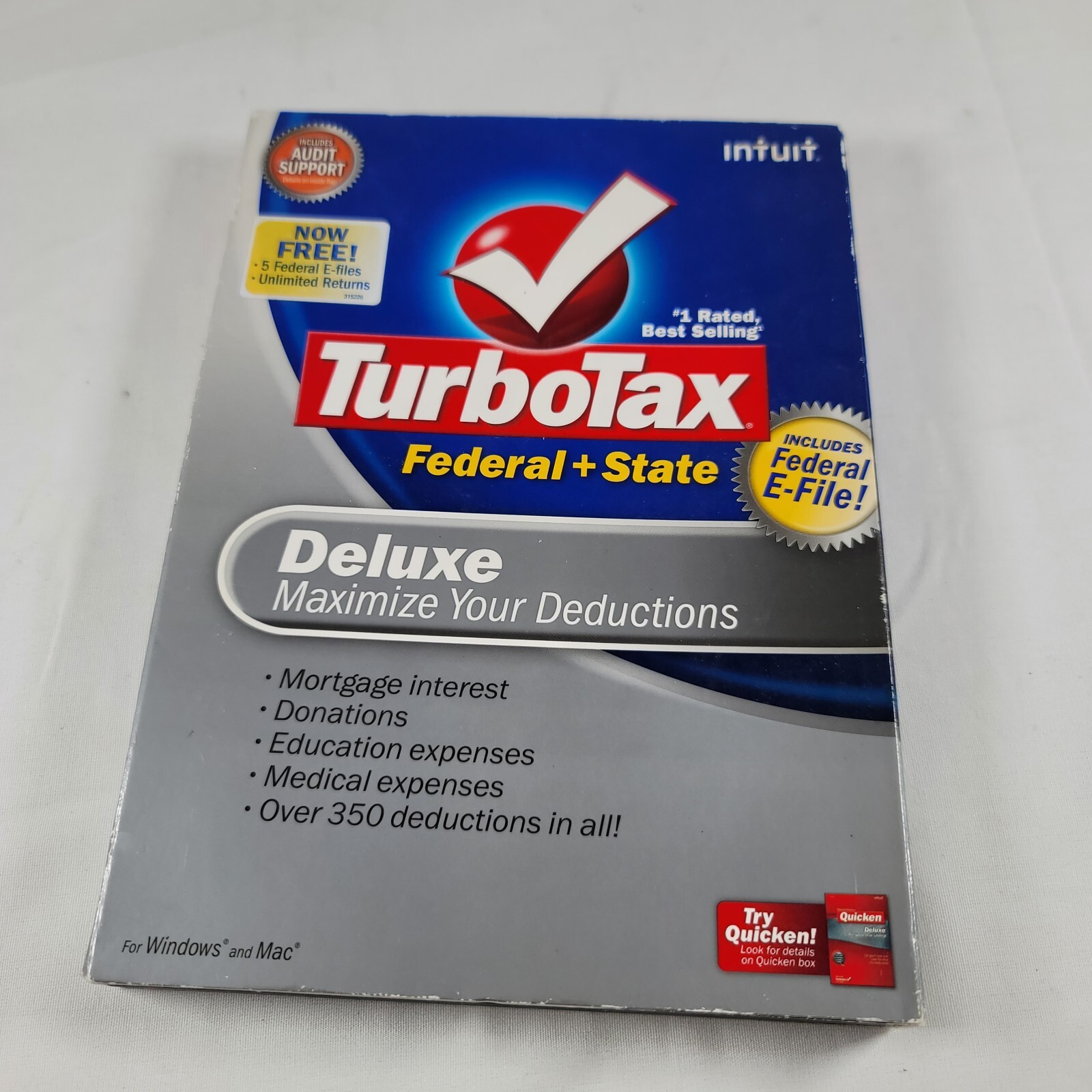 2008 Turbo Tax Deluxe Federal and State, with box