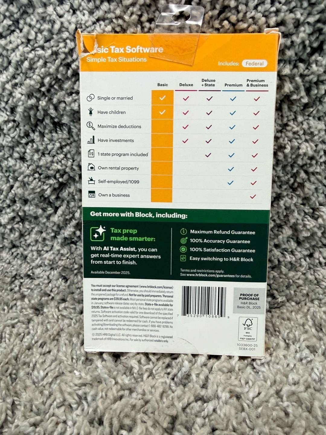 H&R Block 2025 Basic Tax Software PC/Mac Download