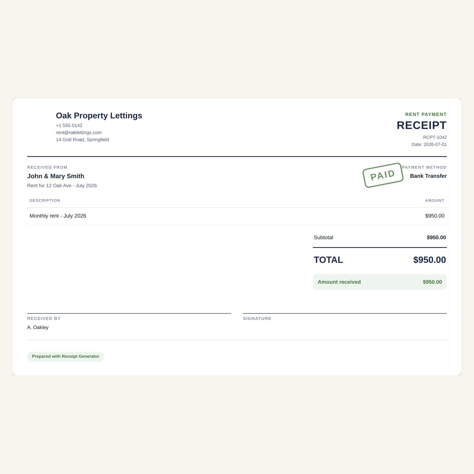 Receipt Generator Software Rent Cash Payment Receipt Maker App Landlord Business