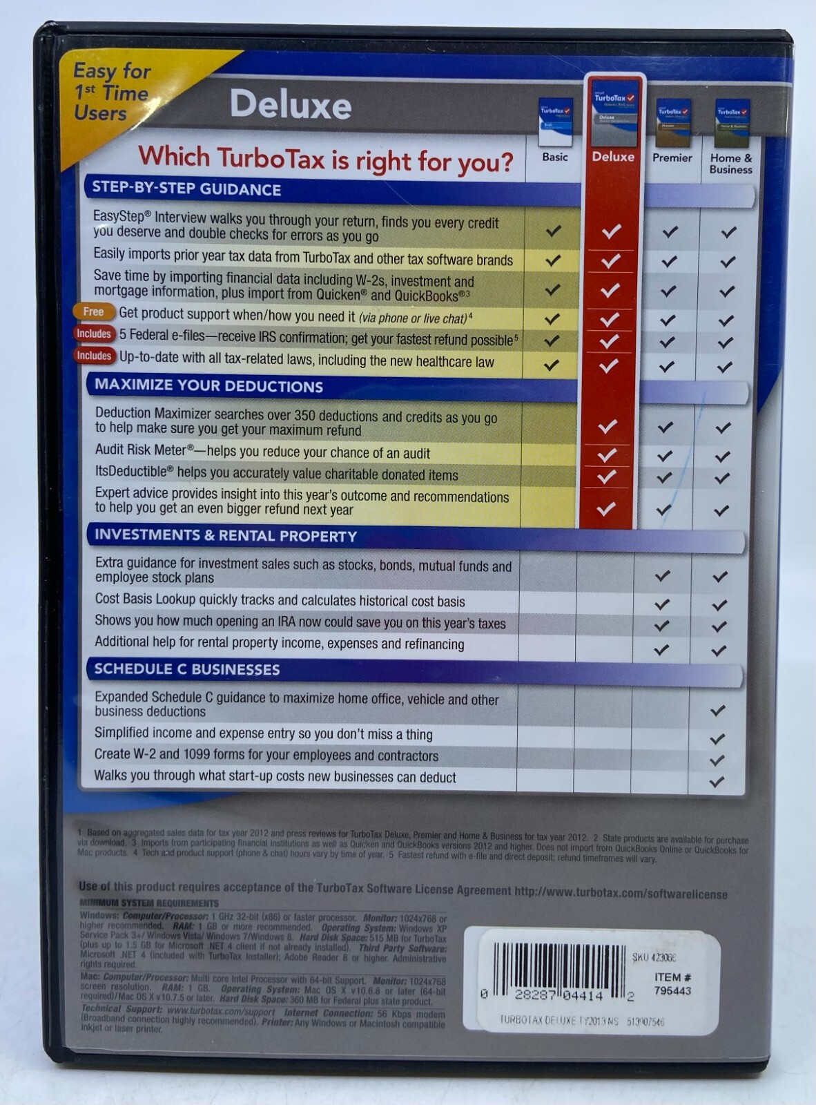 Intuit TurboTax Deluxe Federal 2013 Windows Mac Disc EUC + Slight Case Damage