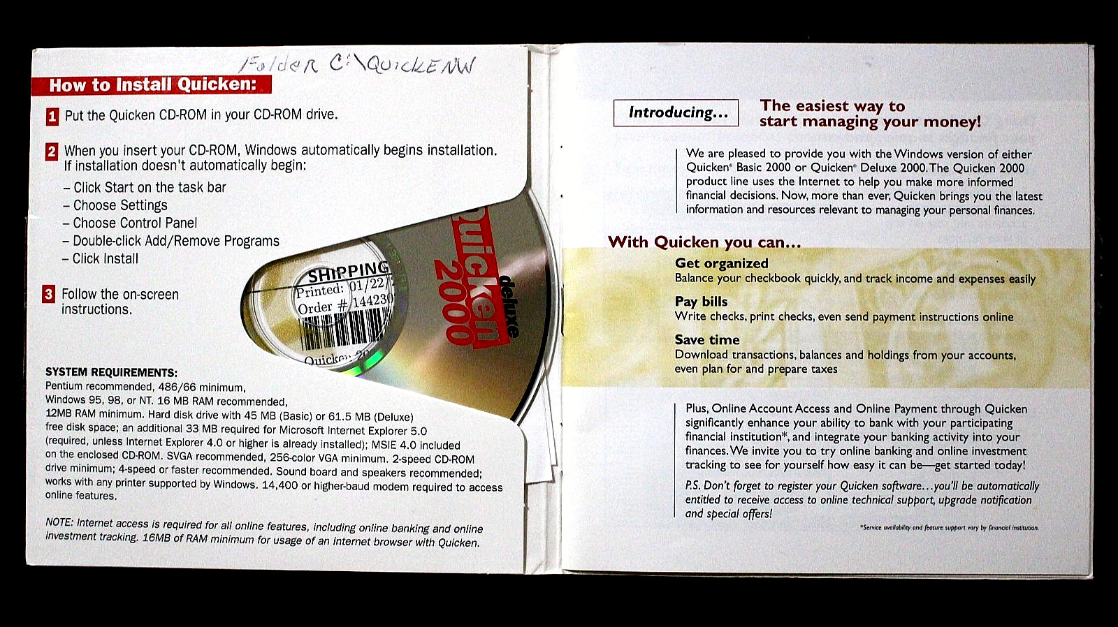 QUICKEN DELUX 2000 MONEY MANAGE CD-ROM, Window 95/98/NT Banking & Investing, NEW