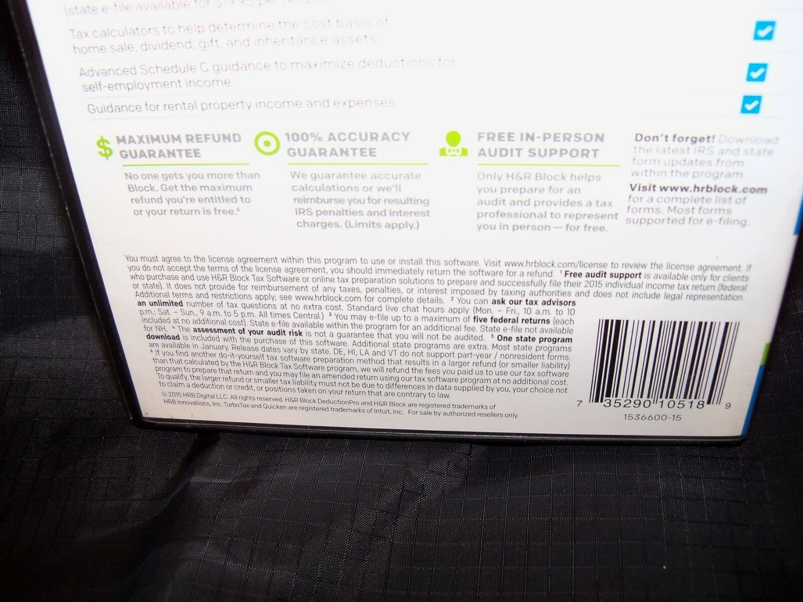 2015 H & R Block Premium Self Employed Rental Tax Software 2015 PC CD Opened box