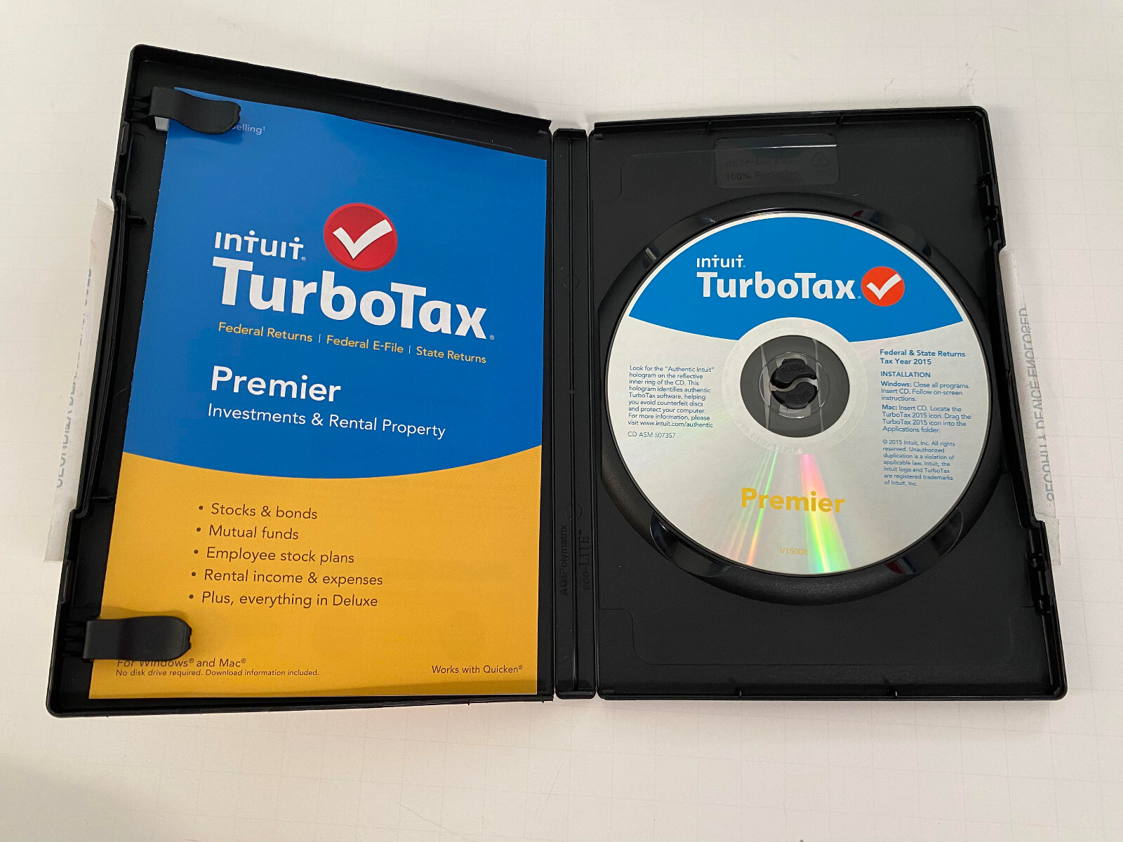 TurboTax Premier 2015 Investments & Rental Property Tax Preparation USED Disc