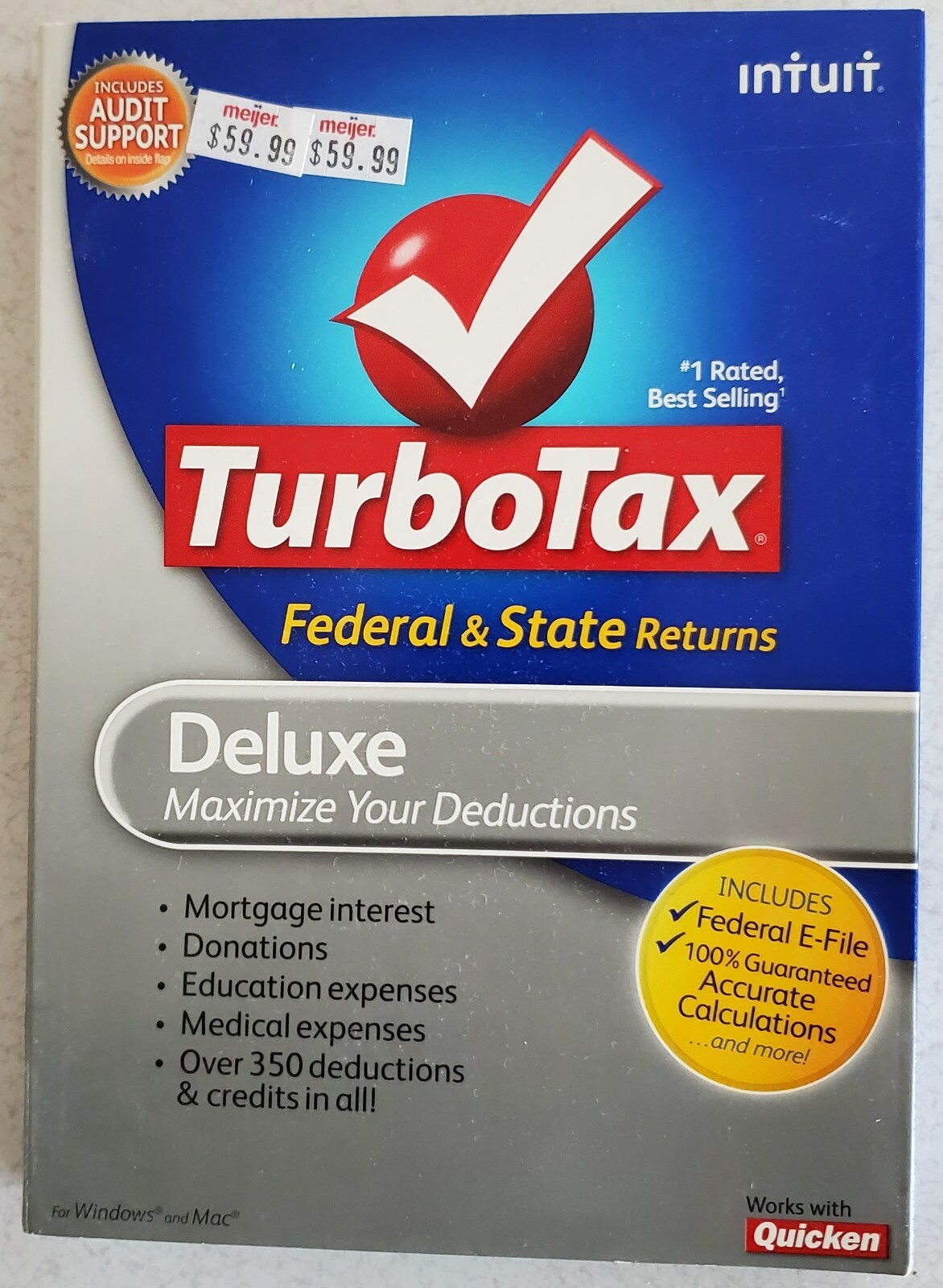 3 CDs for FEDERAL RETURN 2007 2008 2009 TURBOTAX Deluxe CD Windows & Mac