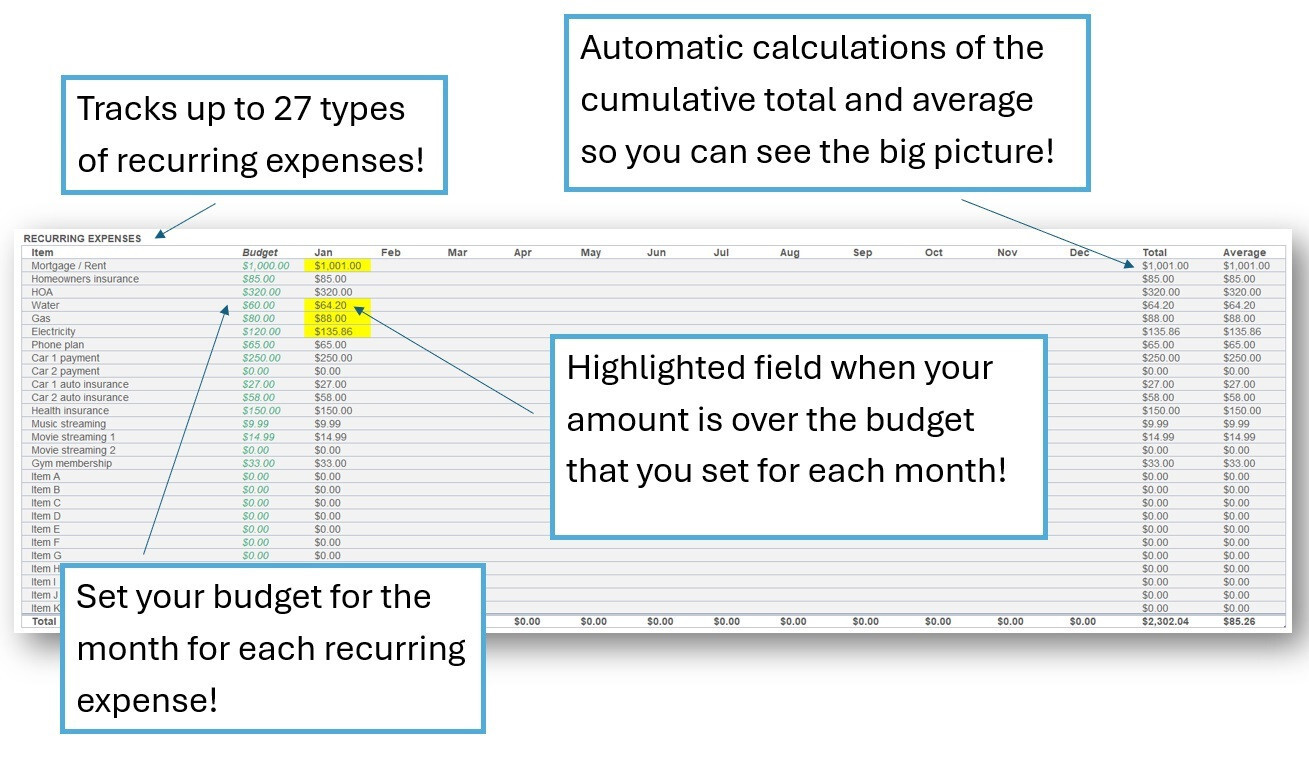 Monthly Budget Planner Worksheet (Excel) w/Instructions (DIGITAL)