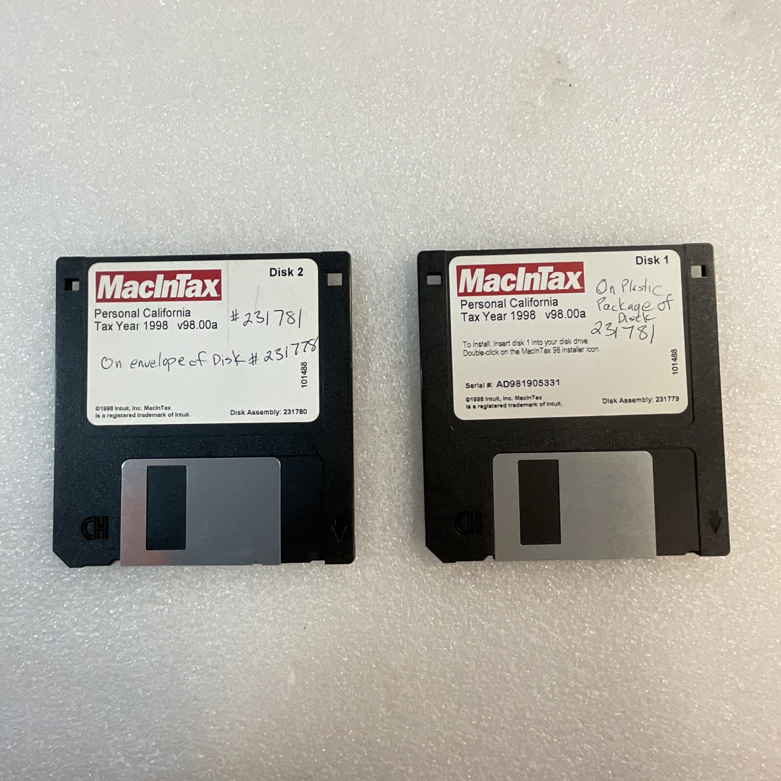 1998 Mac In Tax Personal California 3.5″ 2 Disks 1998 ElectronicsRecycled