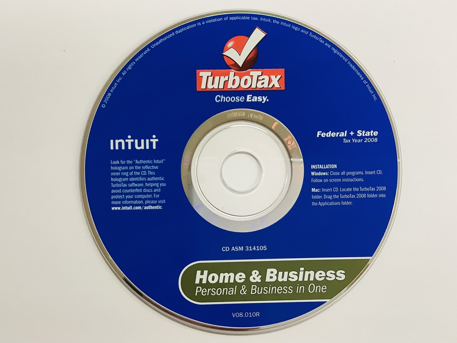 Turbotax 2008 Home & Business in One With State (Wind/Mac) FREE SHIPPING (G)