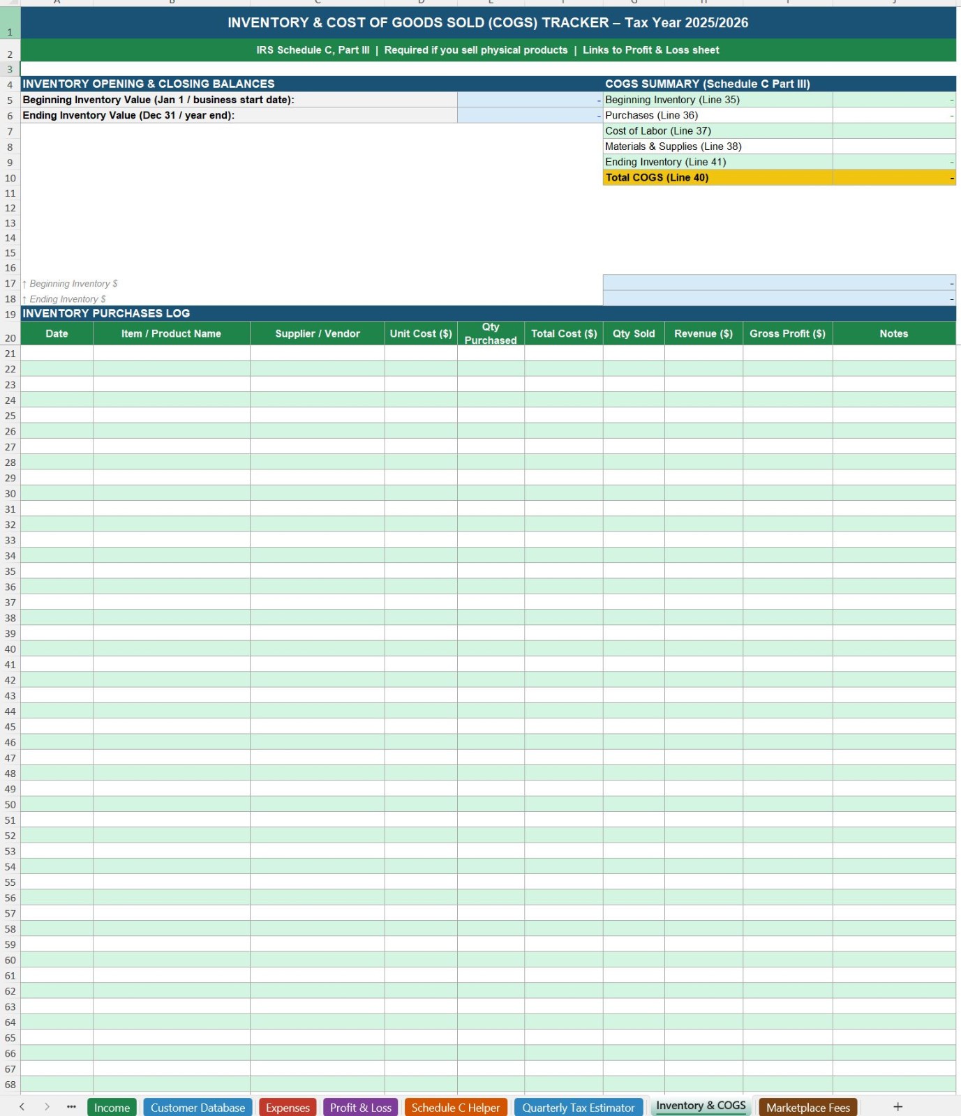 US Accounting Small Business Finance Bookkeeping Self Employed Excel Spreadsheet