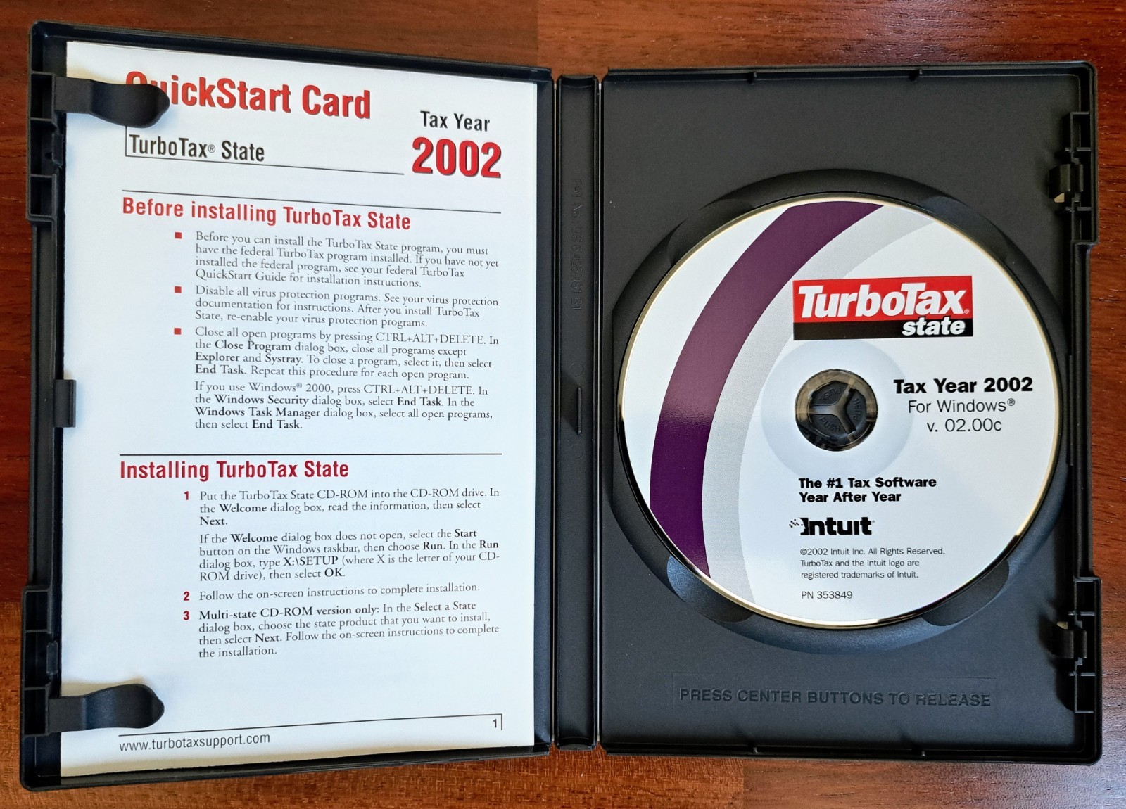 TurboTax Deluxe Software, 2002 Tax Year, Federal and State Tax CDs, Intuit