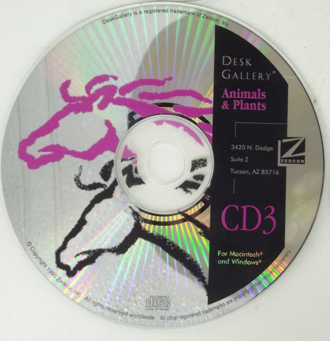 Zedcor Desk Gallery Animals & Plants Clip Art Stock 4 CD-ROM 1994 Mac Windows