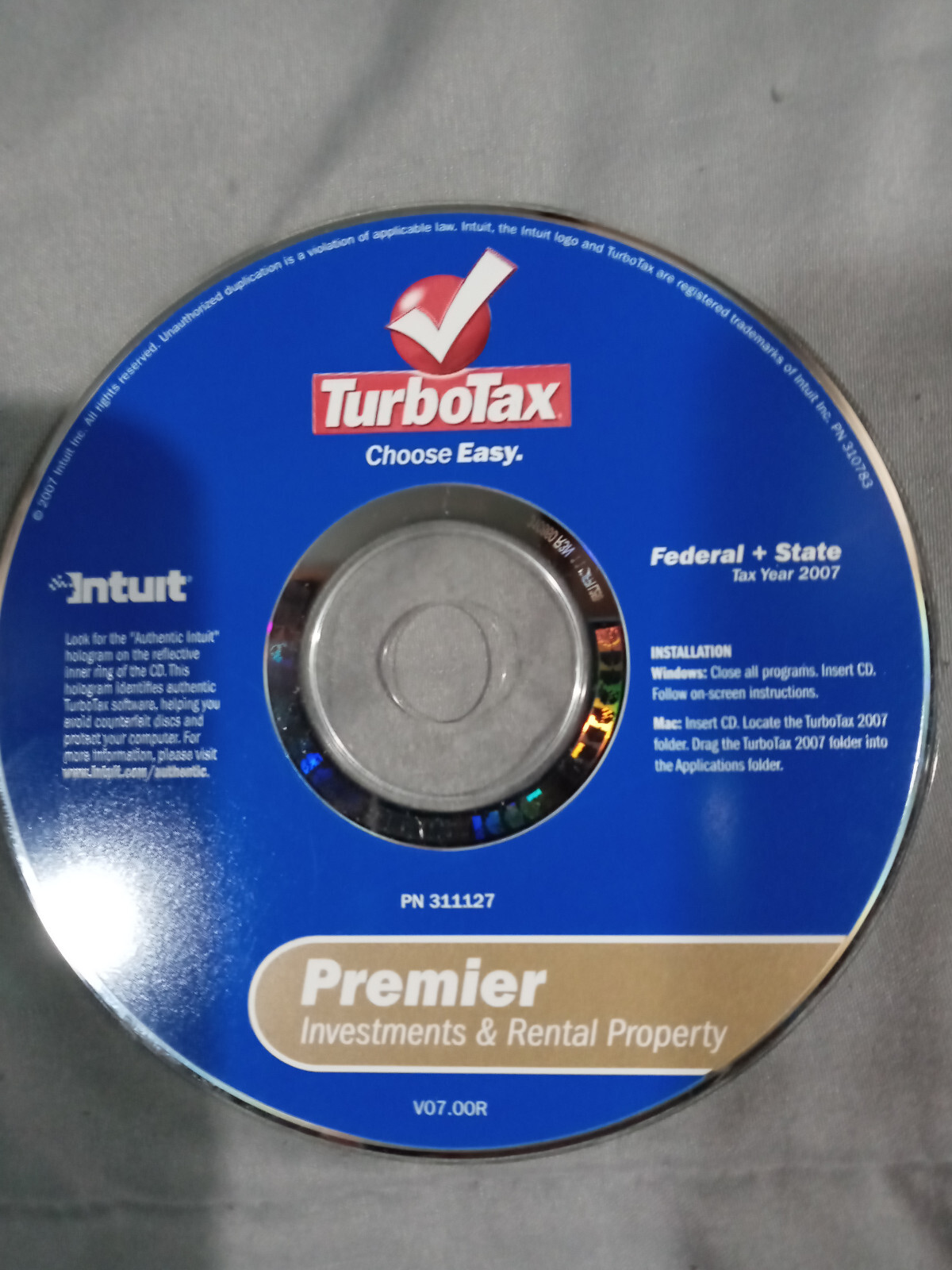 Intuit TurboTax Premier Investments & Rental Property 2007 Federal + State