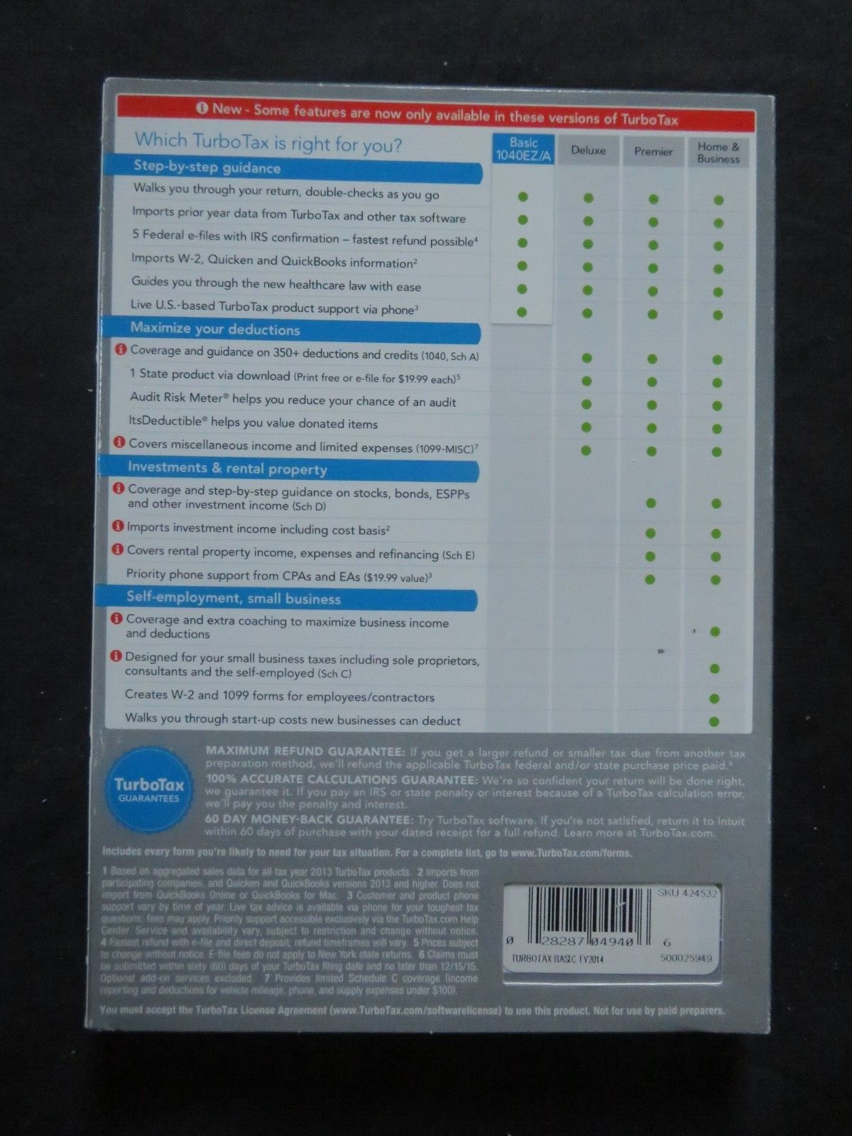 Genuine 2014 Intuit Turbotax Simple 1040EZ/A Federal Window & Mac
