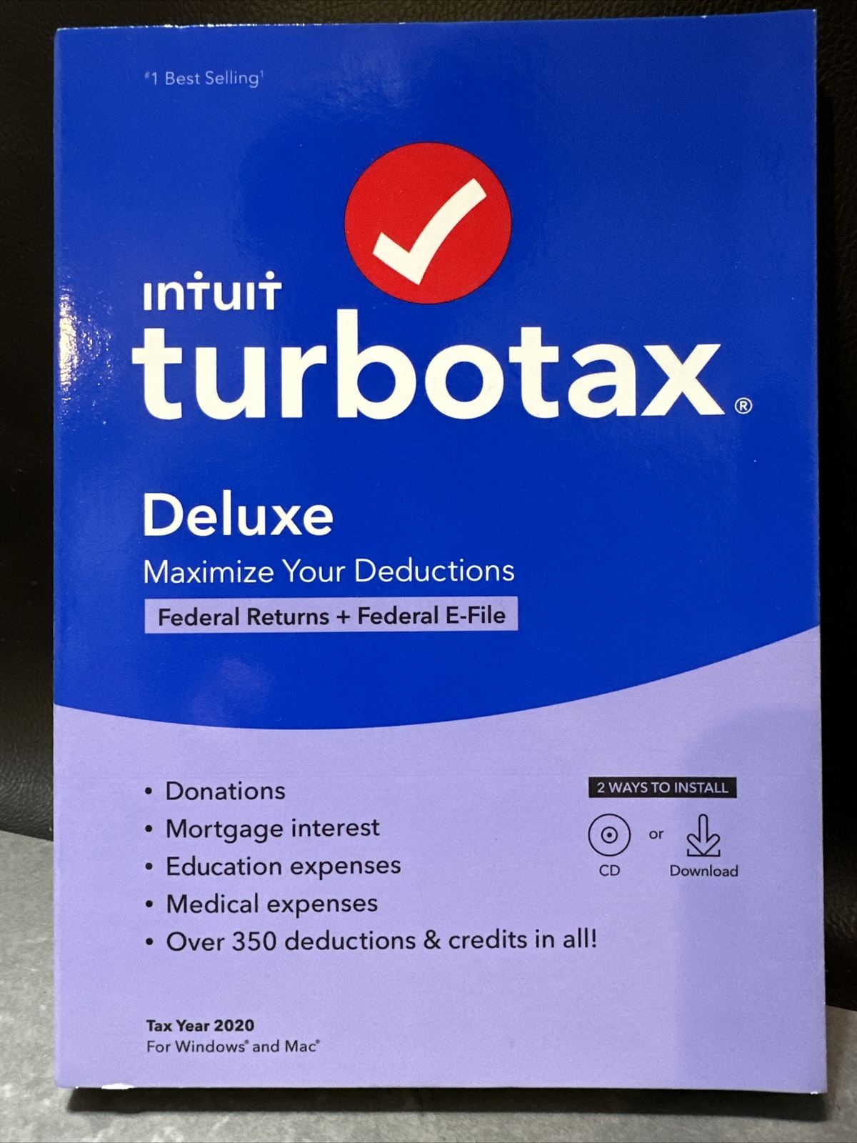 TurboTax DELUXE 2020 Federal Return Efile CD Physical Disc Windows Mac -No State