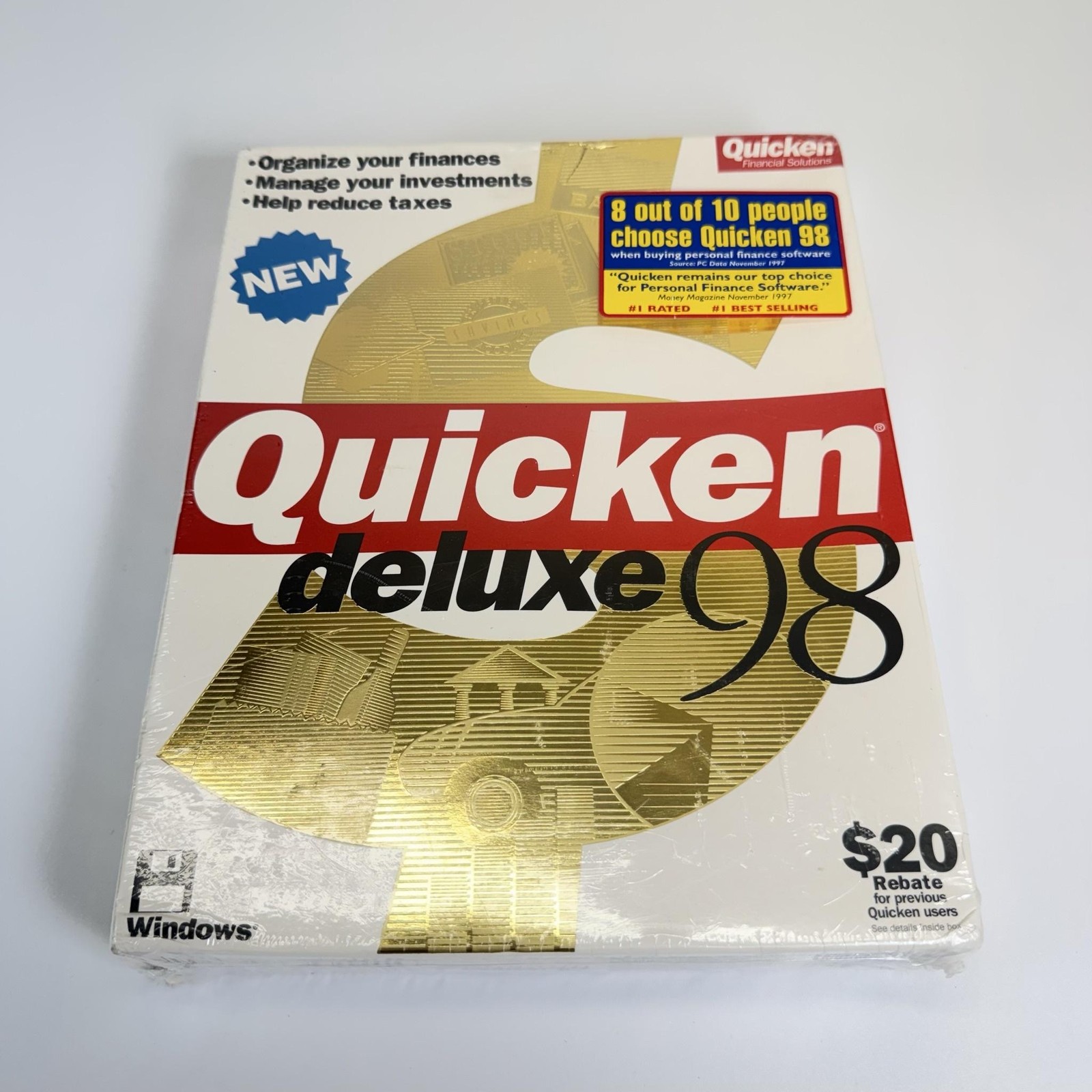 Vintage Quicken Deluxe 98 Windows Accounting Software Intuit Retail Box Sealed