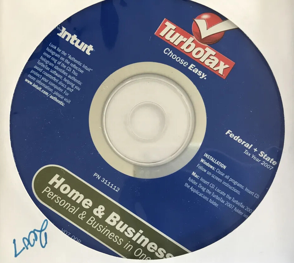 2007 Intuit TurboTax Home & Business Schedule C Federal + State Windows & Mac CD