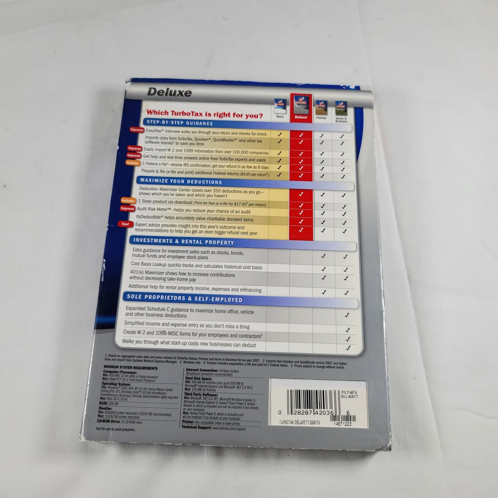 2008 Turbo Tax Deluxe Federal and State, with box