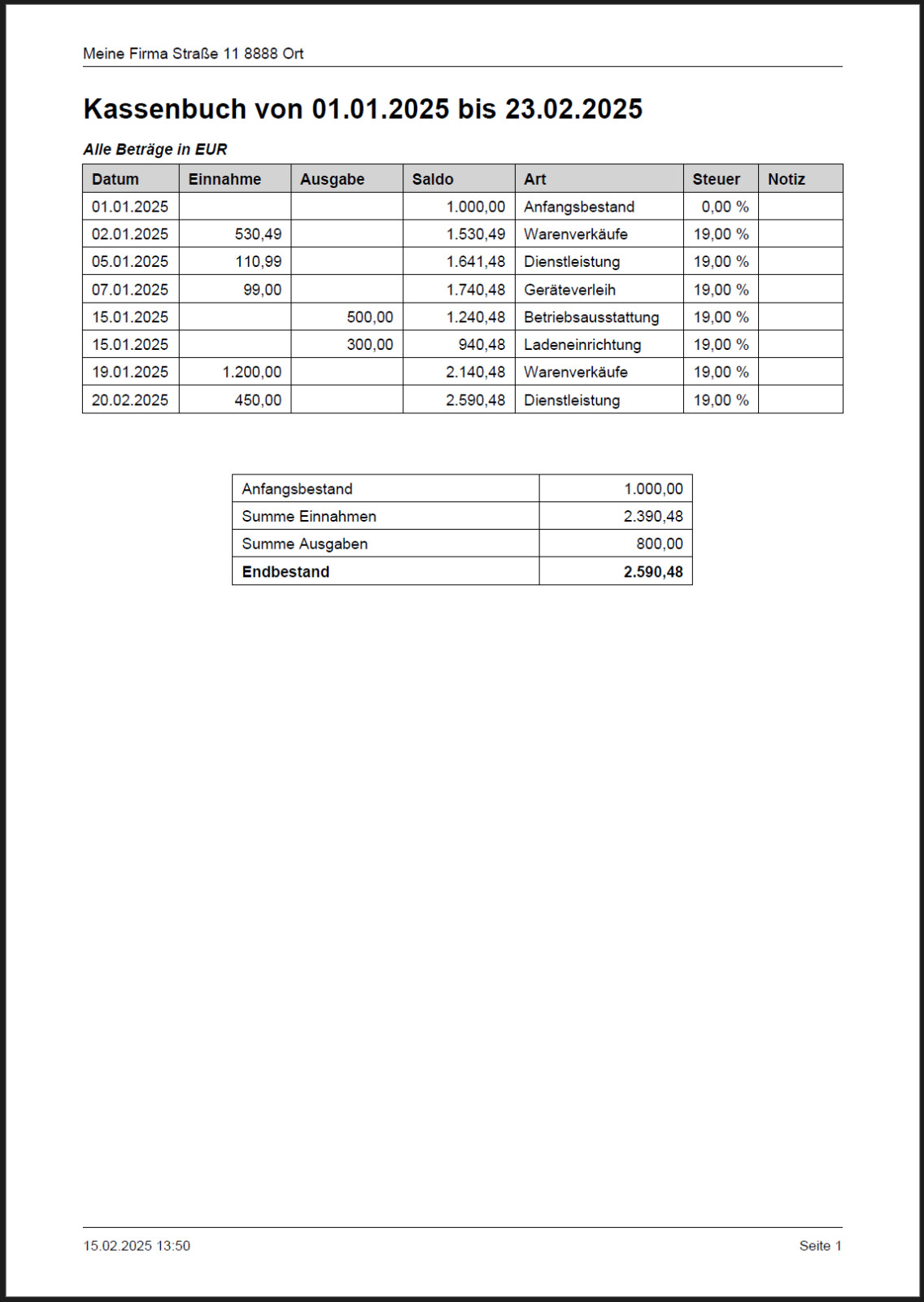 Digital cash book GoBD export PDF management of the cash book without Excel