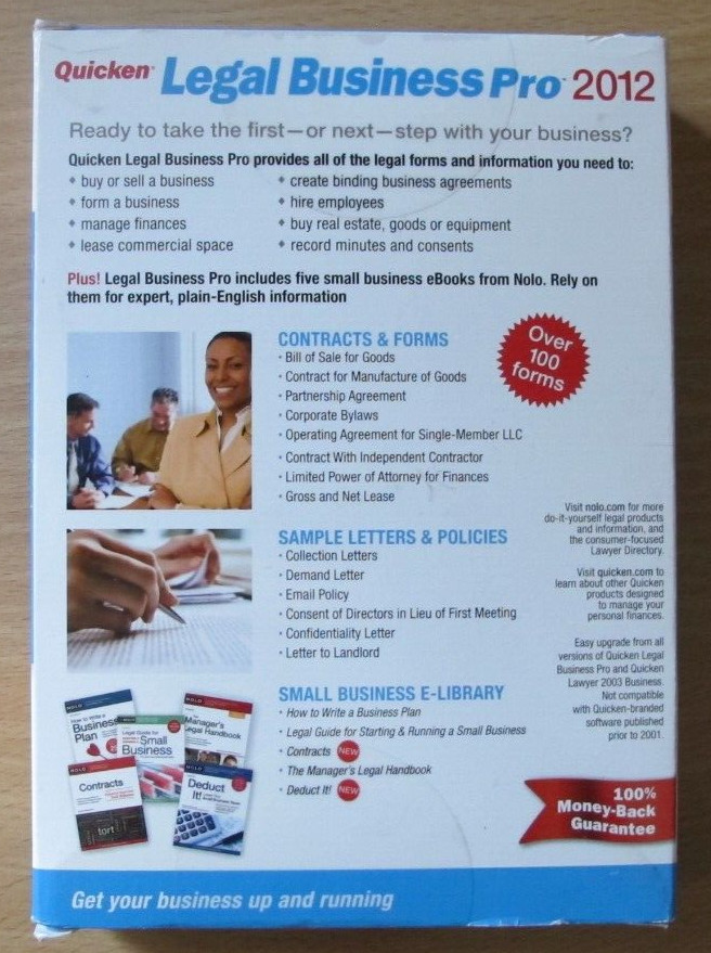 Quicken Nolo Legal Business Pro 2012 Contracts Forms Taxes Windows 10 , 7 ,Vista