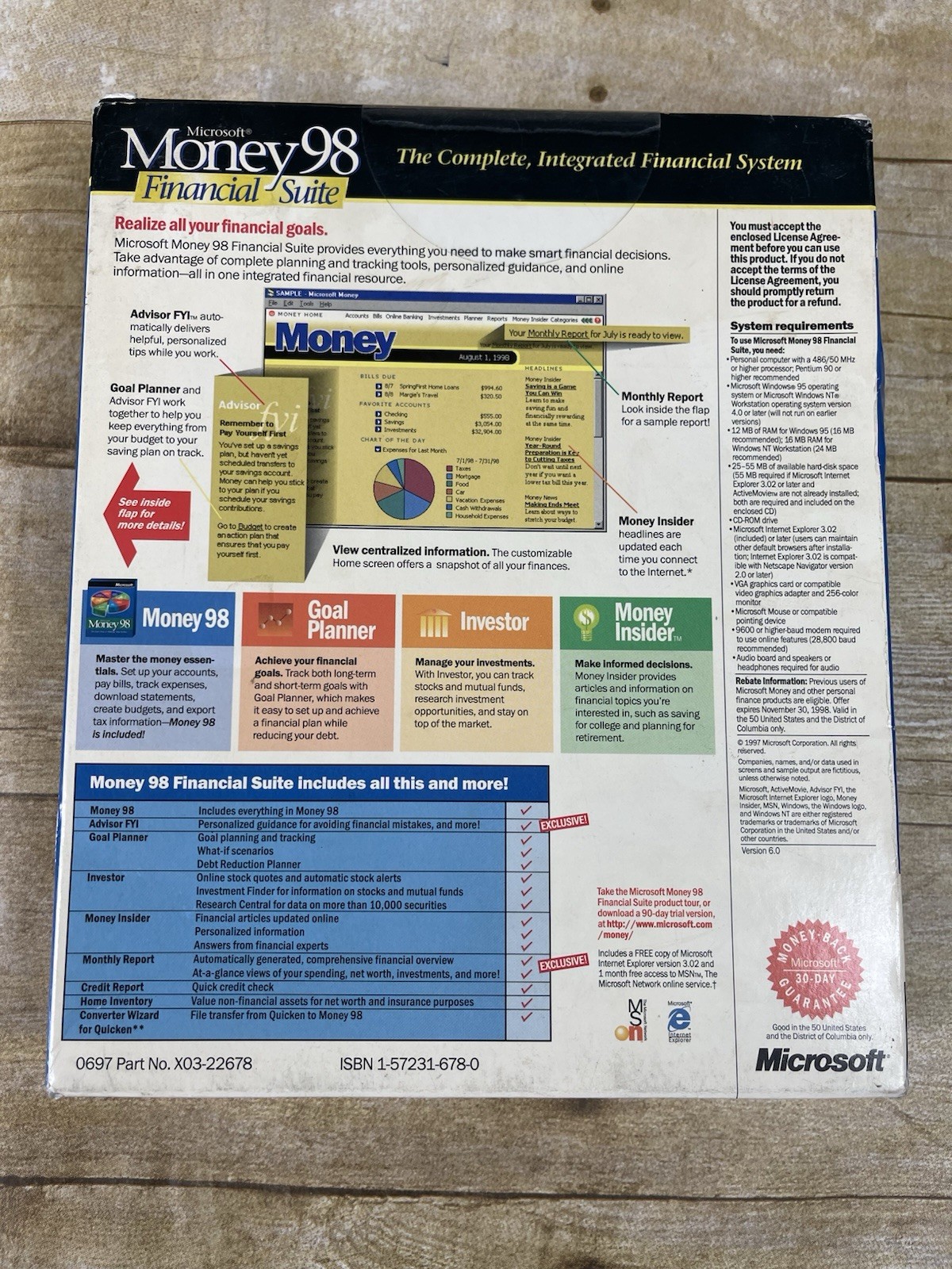 Vintage Microsoft Money 98 Financial Suite PC CD-ROM Software ISBN 1572316780