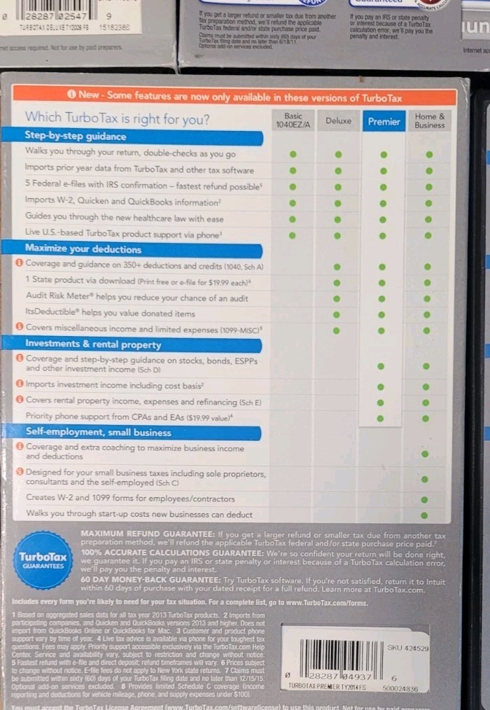 Lot of (5) ~ TurboTax Deluxe 2009 2010, 2013 + 2 Others (2014)