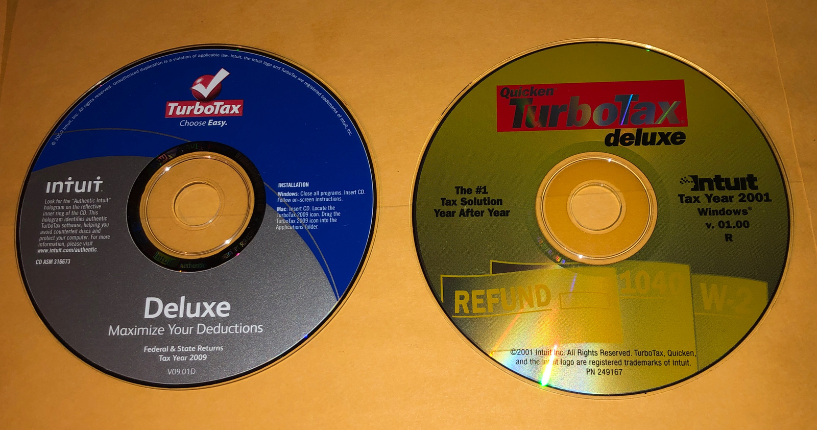 2009 TurboTax Deluxe Fed &State & 2001 Quicken TurboTax Deluxe Tax CDs