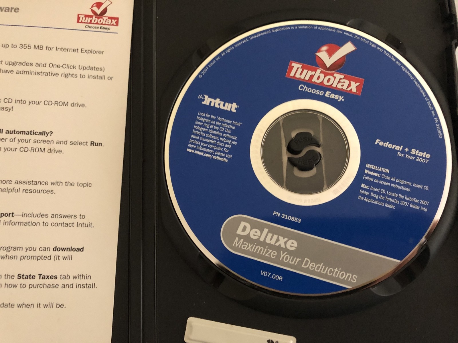 TurboTax Deluxe Turbo Tax – Year 2007 (used) and 2009 (new)