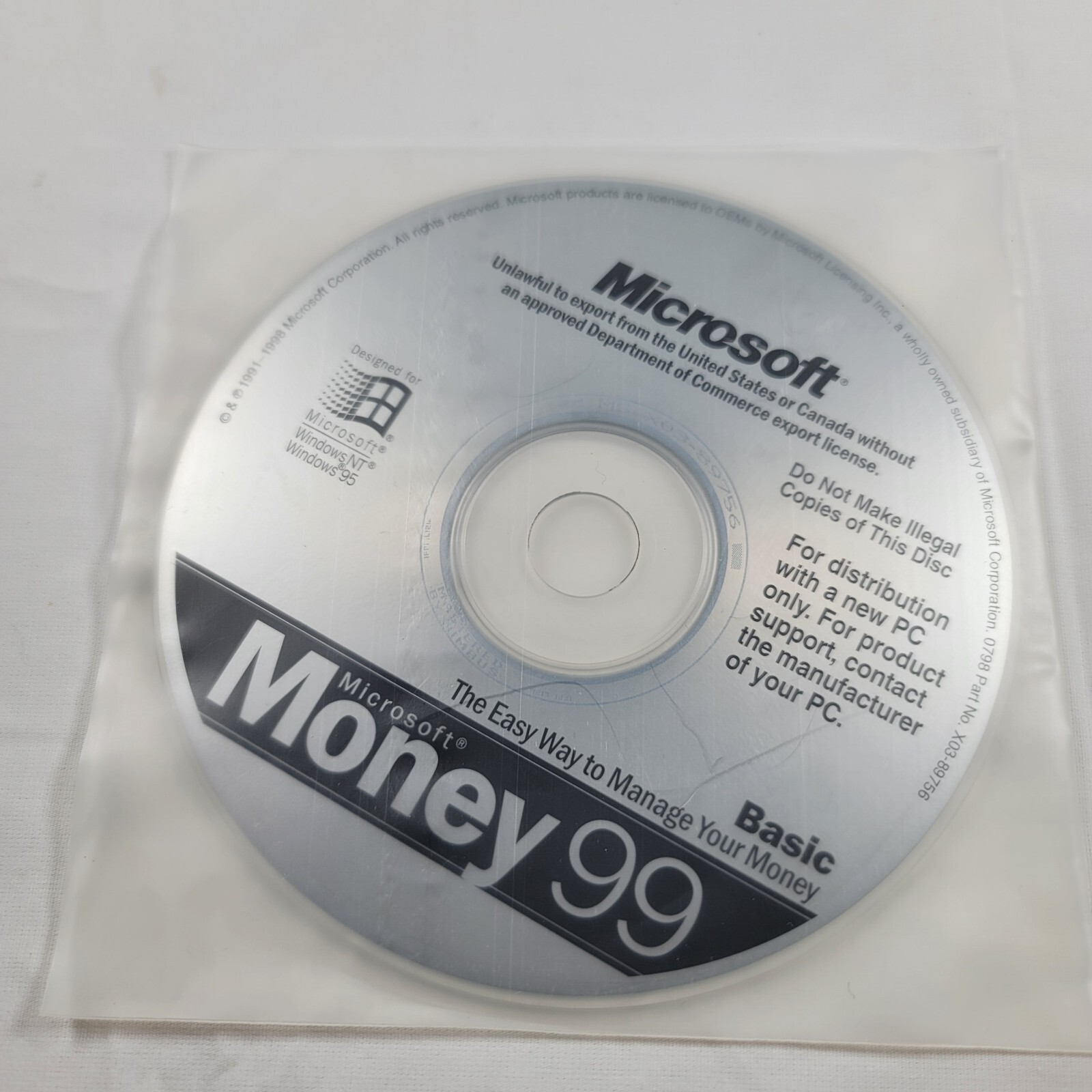 Microsoft Money 99 Basic Software PC Windows NT & Windows 95 DISC ONLY