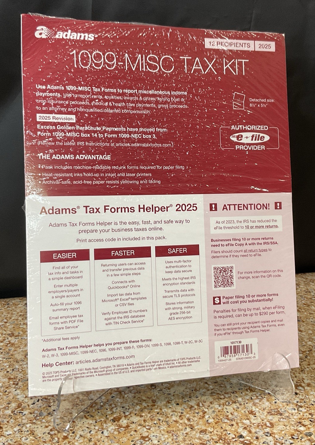 2025 Adams 1099-MISC TAX KIT Forms 4-Part 12 Recipients+Envelopes
