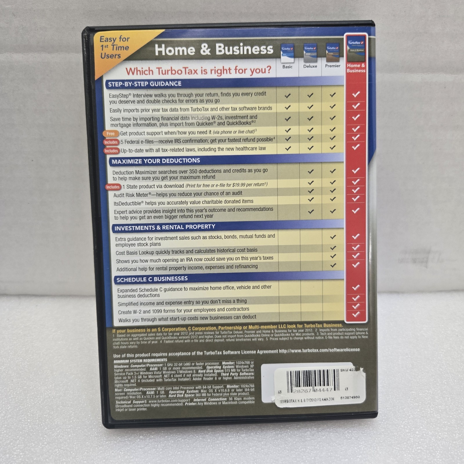 Intuit 2013 TurboTax Federal & State Returns Home & Business Schedule C Premier
