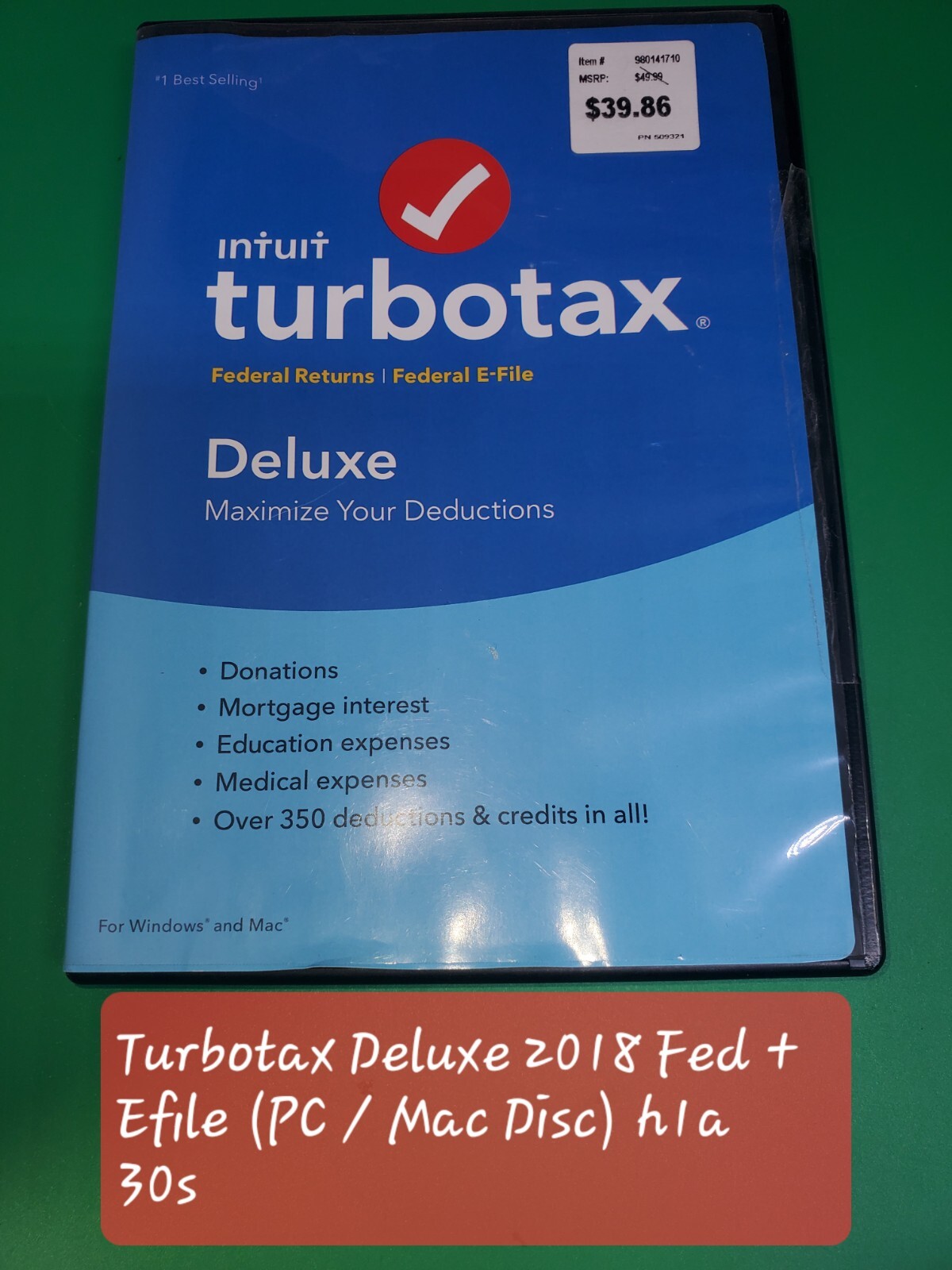 Turbotax Deluxe 2018 Fed + Efile (PC / Mac Disc) h1a 30s