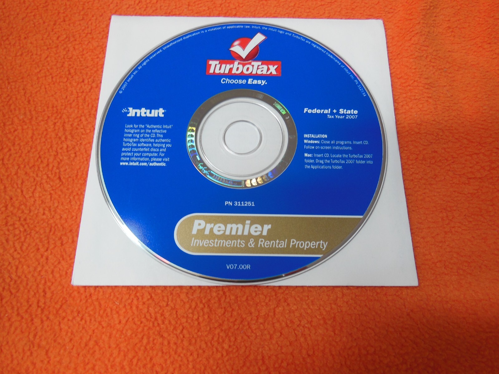 TURBOTAX 2007 PREMIER Investments & Rental Property