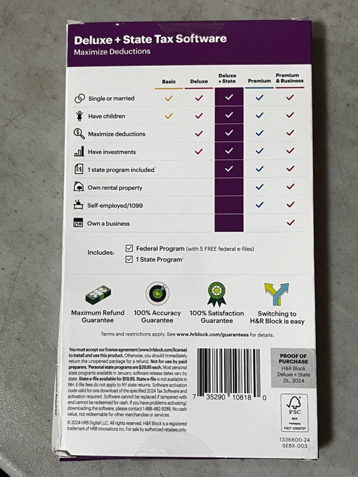 H&R Block Tax Software Deluxe + State 2024 PC/Mac Download