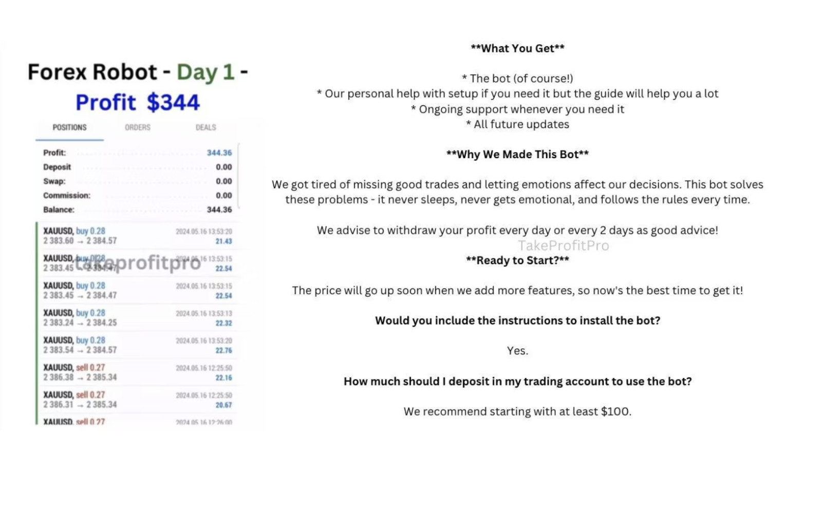 TakeProfitPro EA – Forex Auto Trading Robot – MT5 – Gold / BTCUSD 2026